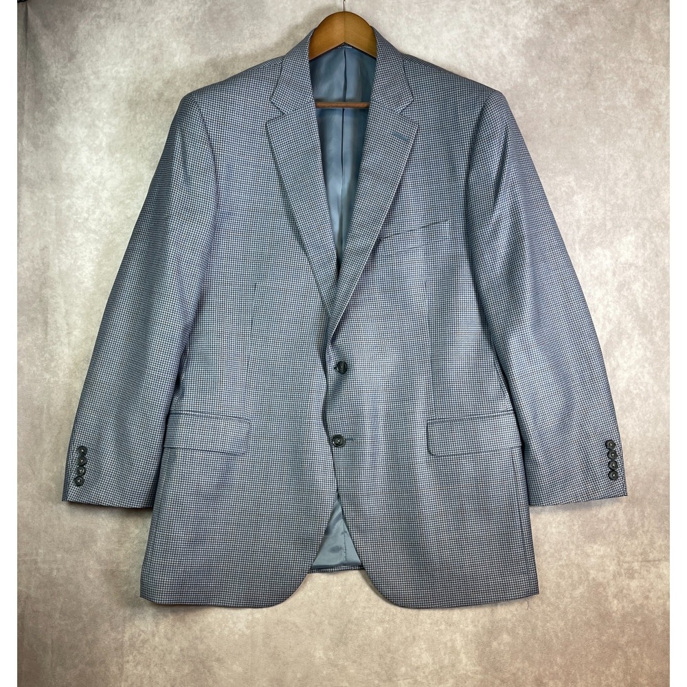Peter Millar Blazer Mens 46T Tall Blue Sport Coat Blue Check Wool 2 Button